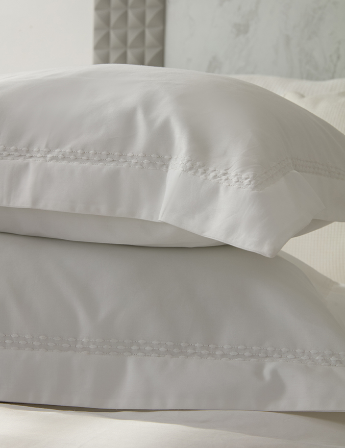 סט מצעי סאטן דגם אסטר לבן עם רקמה לבנה T500